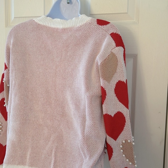 Red + Cream Pearl Heart Knit Sweater - Picture 11 of 16